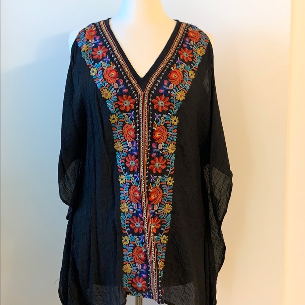 Embroidered tunic tank/cold shoulder top